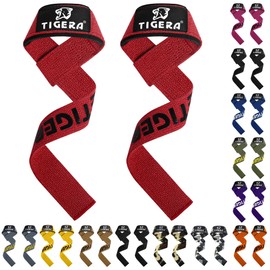 TIGERA Lifting Straps Bodybuilding, Lifting Aids Strength Training Women & Men, Premium Neoprene Padded Lifting Straps Gym with Maximum Grip Strength for Weightlifting, Deadlifts (Red/Black