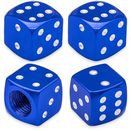 MEAJOO 4PCS Dice Style Tire Valve Stem Caps, with O Rubber Ring, Universal Aluminium Alloy Dustproof Tire Valve Stem Covers for Cars, SUV, Trucks, Bikes, Motorcycles, Bicycles(Blue)