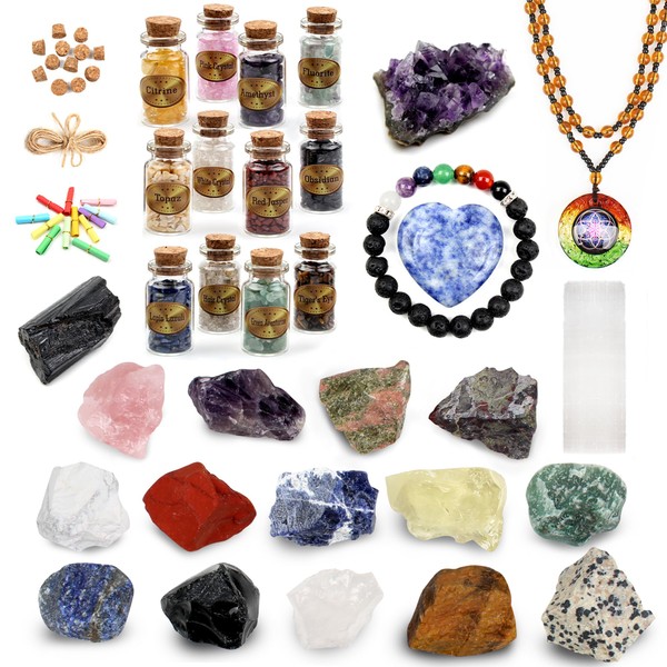 vuUUuv Healing Crystals Set and Tumbled Stones for Yoga, Reiki or Ritual ，Meditation - Selenite with Cleaning Healing Energy， Chakra Stones for Crystal Healing (16+24)