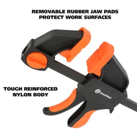 GreatNeck 59002 18 Inch Ratcheting Bar Clamp, 25.75 Inch Bar Clamp Spreader Distance, Quick Clamps for Woodworking, Rubber Jaw Pads, One-Handed Operation