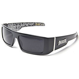 LOCS Black Harcore 58 Bandana Silver Inside Sunglasses + Free Micro Fiber Bag