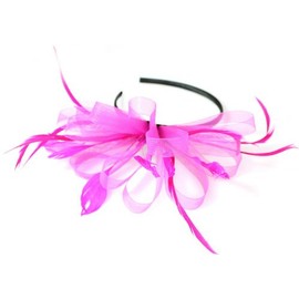 Caprilite Fuschia Hot Pink Huge Net Hoops Feather Headband Fascinator Wedding Ascot Hair Accessores