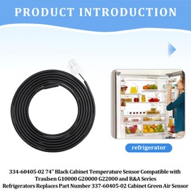 334-60405-02 74" Black Cabinet Temperature Sensor Compatible with Traulsen Green Cabinet Temperature Sensor, Fits for G10000, G20000, G22000 and R & A Series Refrigerators, Replaces 337-60405-02