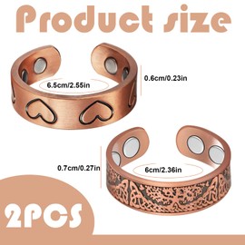 egniFurn 2PCS Pure Copper Magnetic Therapy Rings for Women & Men, Adjustable Lymphatic Drainage Rings with 3500 Gauss Magnets, Healing Copper Jewelry Set for Fingers & Thumb