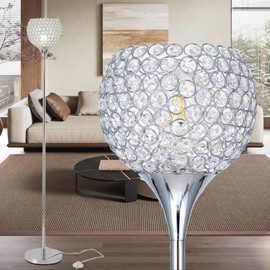 Spherical Crystal Floor Lamp, Gold 8.7 in Shade Elegant Standing Light with Crystal lamp Shade, Modern 61 in Tall Pole Lighting for Living Room, Bedroom, Office, E26 Base, LED Bulb Included