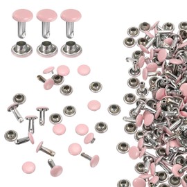 sourcing map 100 Sets Double Cap Leather Rivets, 6x8mm Round Cap Tubular Metal Studs Leather Crafting Rivets for Fabric Belt Pet Collar Boot Bag Repair and Decoration, Pink