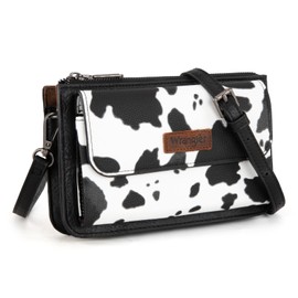 Wrangler Cow Print Wallet Purses for Women Western Cowgirl Crossbody Small Handbag with Adjustable Straps
