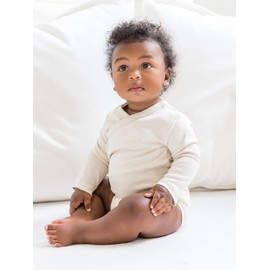 Colored Organics Baby Organic Cotton Kimono Bodysuit - Long Sleeve Infant Side Snap One Piece - 6-12 Months Natural