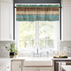 Zadaling Valance Curtain for Kitchen, Retro Rustic Barn Wood Teal Green Brown Window Valance for Living Room Scroll,Rod Pocket Valances for Bedroom Decor,Window Treatment Valance 1 Panel 18" x 54"