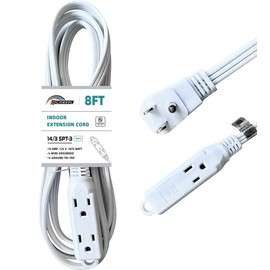 HONDERONS 8FT 3 Outlets White Flat Plug Extension Cord, 14/3 SPT-3 Extension Cable 3 Prong Grounded, Durable Power Cable for Home, Office