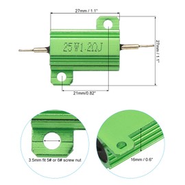 PATIKIL 25 W 1.2 Ohm Aluminium Housing Resistors Set, 5 Pieces Aluminium Resistor Set with Screws Wire Wound Potentiometer Power Resistance Assortment 5% Tolerance, Green