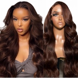 Suresen Chocolate Brown Lace Front Wig Human Hair 180% Density 26 Inch 13x4 HD Transparent Lace Front Wig Human Hair Colored Body Wave Human Hair Wig Pre Plucked with Baby Hair Brown Wig Human Hair