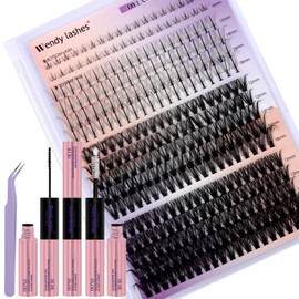 Cluster Lashes Kit Wispy 4 Styles, Individual Eyelashes Kit 40D+50D+7D and Lower DIY Cluster Eyelash Extensions Manga 0.07mm 12-18mm Lash Clusters with Bond and Seal(4SX-40D+50D)