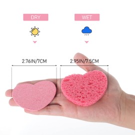 Sibba Compressed Facial Sponges, 10 Pieces Heart Cellulose Facial Sponges, Face Exfoliator Cleansing Sponge, Natural Cosmetic Spa Sponges for Facial Cleansing, Massage, Pore Exfoliating, Mask, Makeup
