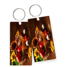Island Gifting - Autumn Basket with Red Apples and Sunflowers Still Life - Keychains Key Chains Keytags - Set of 12