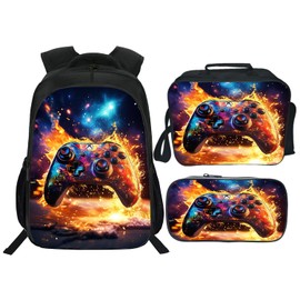 Gaming Backpack Kids Game Bookbag 16inch Schoolbag With Lunch Box Bag Pencil Case Set For Boys Girls