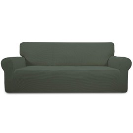 Easy-Going Stretch Sofa Slipcover 1-Piece Sofa Cover Furniture Protector Couch Soft with Elastic Bottom for Kids, Polyester Spandex Jacquard Fabric Small Checks (Sofa, Olive Green)