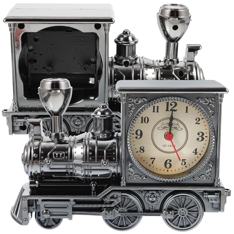 FAVOMOTO Grey Retro Train Clock Model Train Locomotive Clock Table