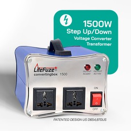 LiteFuze 1500W Voltage Converter - 110v to 220v & 220v to 110v Step-Up/Down Transformer - Dual Circuit Breaker Protection - Universal Output - Converting Box Tech - CE Certified