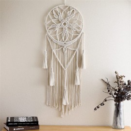 BMIDRUT Dream Catcher Tapestry Boho Macrame Cotton Woven Handmade Bohemian Art with Tassel Craft Ornament for Bedroom Living Room Apartment Nursery 12x32 Inch