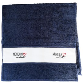 Huuraa Sporthandtuch München verliebt Geschenk 50x100cm French Navy Baumwolle München Geschenkidee