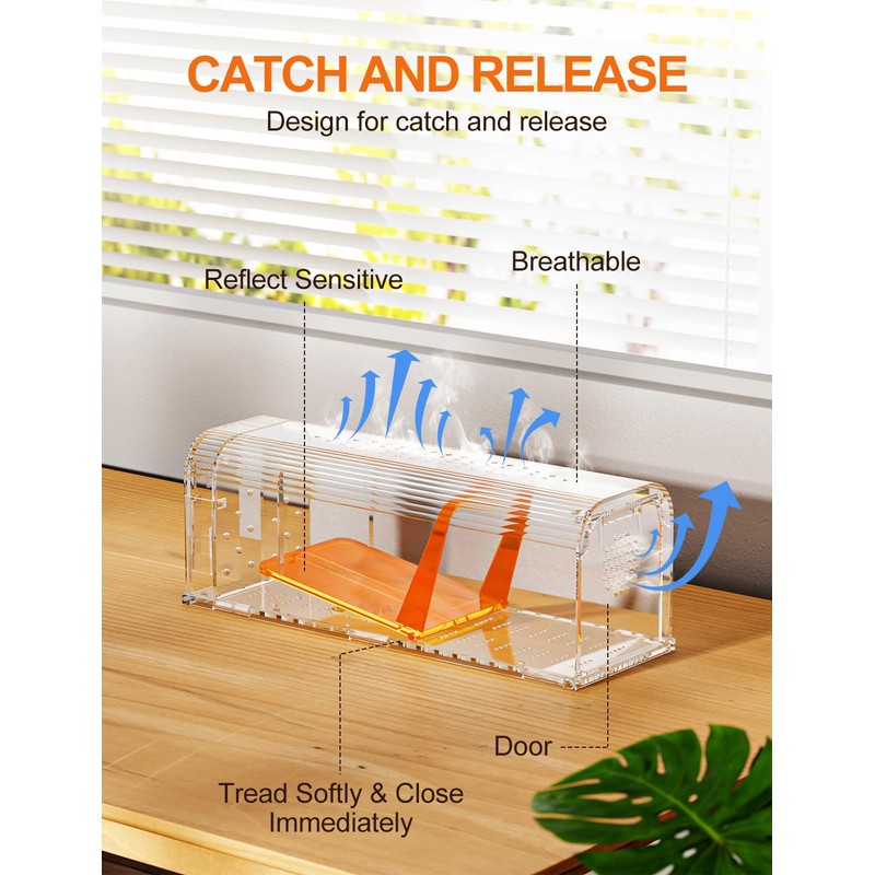 TAKRINK Live Mouse Trap, Set of 2, Animal-Friendly Mouse Trap,