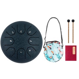 Steel Tongue Drum 8 Notes 6 inches Musical Tank Drum Percussion Instrument with Handpan Drum Mallets Carry Bag Gifts for Kids Adult Beginners (Black)