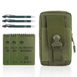 7pcs Waterproof Notebook, 3 X 5 Inch Pocket Notebook with Pen All Weather Small Notepad Write in The Rain Notebooks, Waterproof Notepad Field Notes Notebooks All Weather Pen with Waist Pack(Green)