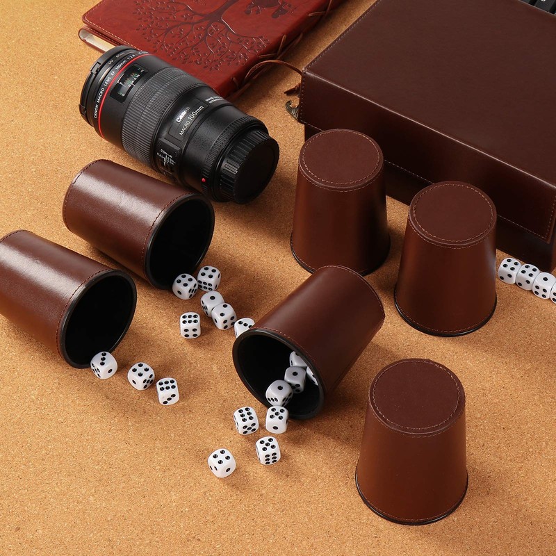 Party Games Leather Dice Cup Set, 6 Black Leather Dice