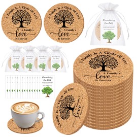 Nlicrst 50 Sets Family Reunion Favors Include A Family is a Circle of Love Cork Coaster Family Absorbent Cork Mat with Party Gift Cards and Organza Gift Bags Family Gathering for Family Reunion