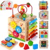 HELLOWOOD 8-in-1 Wooden Activity Cube for Kids, Sorting & Stacking
