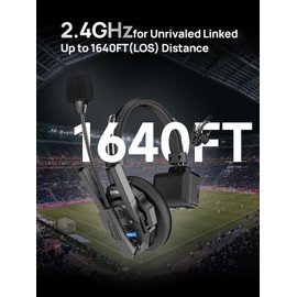 SYNCO Wireless Intercom Headset System, XTALK XPRO1 2.4GHz Full Duplex Wireless Headset with 24H 1640FT Team Communication Real-time Monitoring（1PC）