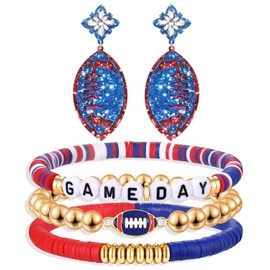 YAHPERN Game Day Bracelets for Women Beaded Football Bracelets Stackable Ball Bead Heishi Stretch Bracelets Game Day Outfits Accessories Sport Team Spirit Bracelets Football Jewelry Party Gifts,