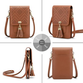 Small Crossbody Cell Phone Bag for Women, Shoulder Bag Card Holder Phone Purse Wallet with Tassel (Brown)