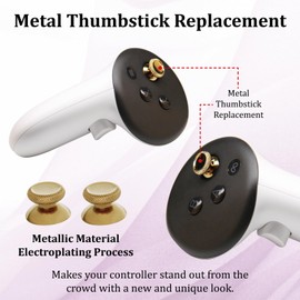 VRbrother 2PCS Metal Thumbsticks Replacement Compatible for Meta Quest3,quest3S,Oculus Quest2,Quest Pro Left and Right Controllers,VR Accessories Replacement Part Thumb Grip Cap Cover(Gold)
