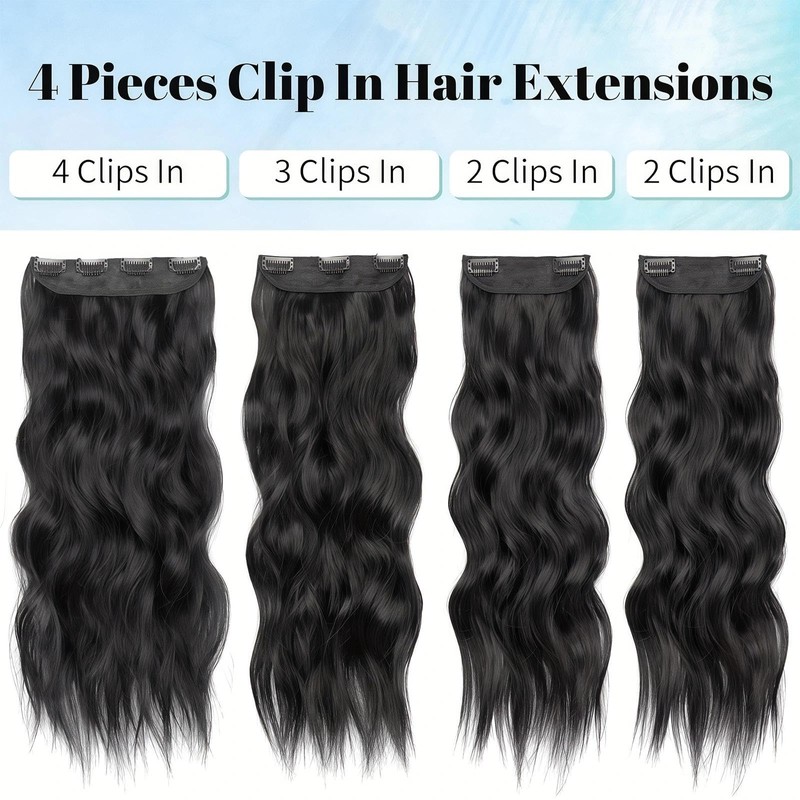 4PCS Black Hair Extensions Clip In Curly Hair Extensions Clip