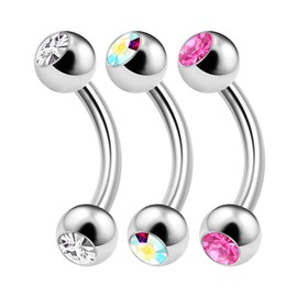 KJM FASHION 3pcs 1.6mm 14G Steel Banana Bar, Stainless Steel