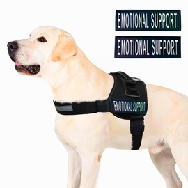 ALBCORP Emotional Support Dog Vest – Reflective Harness - Woven Polyester and Nylon, Comfy Mesh Padding - Sizes from XXS to XL – Service Dog Patches Included. Black. Medium