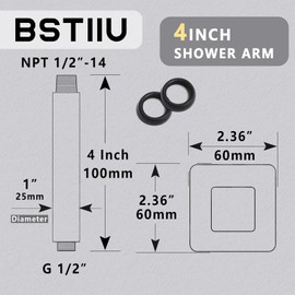 4 Inch Shower Arm with Flange, Ceiling Mounted Square Shower Head Extension Arm, 1/2 NPT Straight Arm for Rain Shower Head, Stainless Steel Shower Head Extension Replacement Pipe Arm, Brusheed Gold