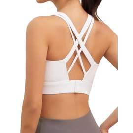 LAJERIN Sports Bras for Women, High Impact Push Up Cross Back Padded Strappy Workout Running Sports Yoga Bras for Gym Top Women Full Coverage Support White-M
