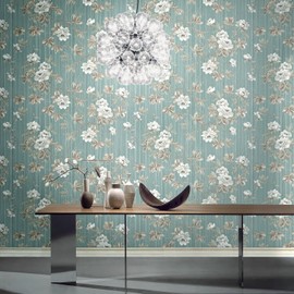 Zambaiti Parati Floral Flower Plants Green Silver Bronze Metallic Textured Faux Fabric Wallpaper