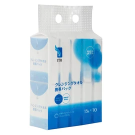 ITO Cleansing Towels, Mobile Pack (15 Sheets x 10 Pieces), Disposable Face Towels, Hand Wipes, Sweat Wipes, Compact, Face Washing, Makeup, Handkerchief, Travel, Business Trips, Cleansing Towels