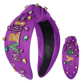ANGLESJELL Mardi Gras Headband for Women Mardi Gras Outfits Accessories Fat Tuesday Knotted Headband Carnival Rhinestone Crystal Headband Mardi Gras Parade Hair Accessory Party Gifts (Mardi Gras 1)
