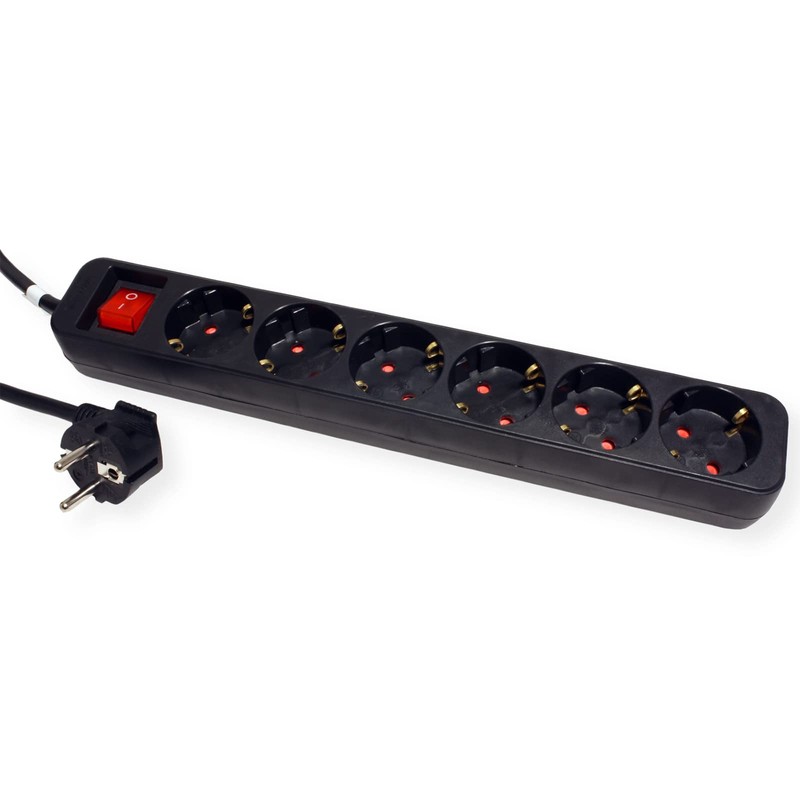 ROLINE 6-Way Power Strip with Switch, Black, 6 m