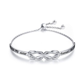 Inspirational Knot Bracelet 925 Sterling Silver Engraved Always My Sister, Forever My Friend Adjustable Sisters Bracelets Friendship Jewelry for Women, Sterling Silver