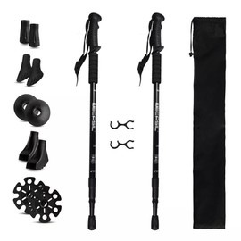 KANCOKIT 2 Pack Foldable Trekking Hiking Poles, Lightweight Aluminum Telescopic Nordic Walking Sticks, Adjustable Anti-Shock Collapsible Alpenstock with Anti-Shock and Quick Lock System (Black)