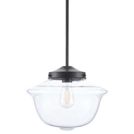 Linea di Liara Large Glass Pendant Lighting for Kitchen Island Lavagna Farmhouse Kitchen Lighting Vintage Schoolhouse Globe Matte Black Pendant Light Fixture, Clear Pendant Lamp Shade, Bulb Included