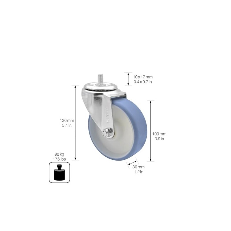 WAGNER Soft swivel castor, diameter 100 mm, height 100 mm,