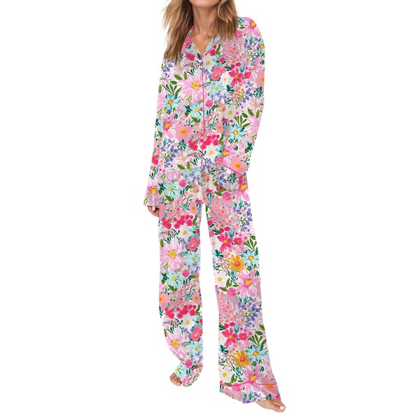 SHESHOW Womens Pajama Sets Button Up Long Sleeve Sleepwear Loungwear