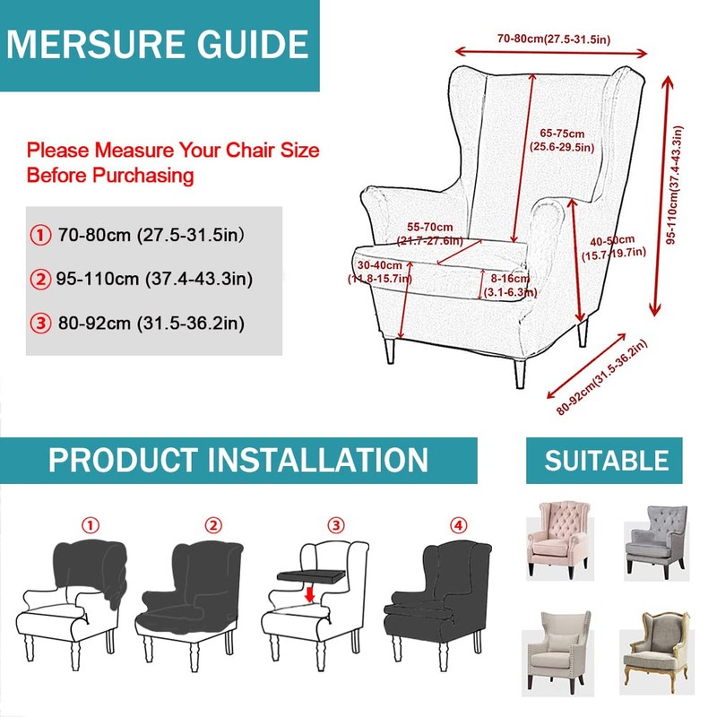 Wing Chair Slipcovers 2 Pieces Stretch Spandex Wingback Chair Covers